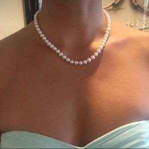 New Genuine White Freshwater Cultured Pearl Necklace Solid 14k Clasp
